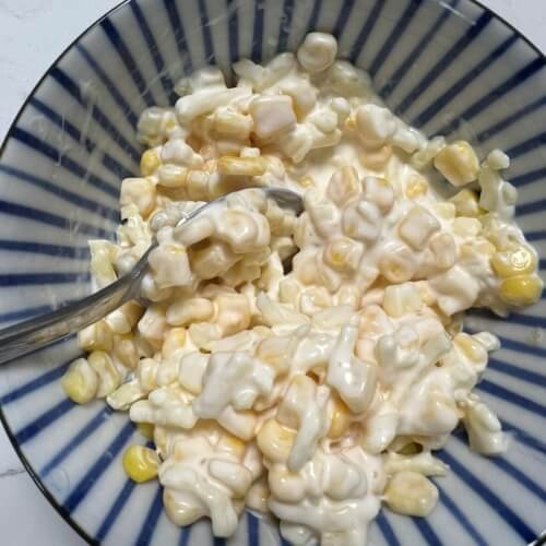 A smooth sauce made with corn and mayonnaise