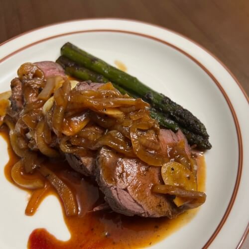 A1 Steak Sauce Deliciousness. The finished A1 steak sauce on top of the tenderloin steak.