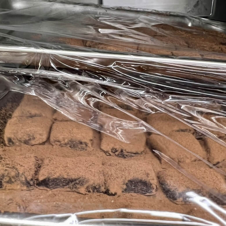 The finished pavé chocolate stored in the refrigerator.