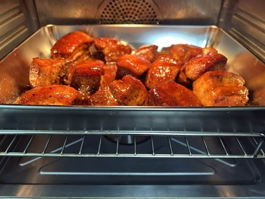 La receta de las puntas quemadas está completa y las puntas quemadas están en el horno.