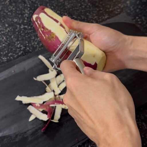 Removing the skin from a sweet potato