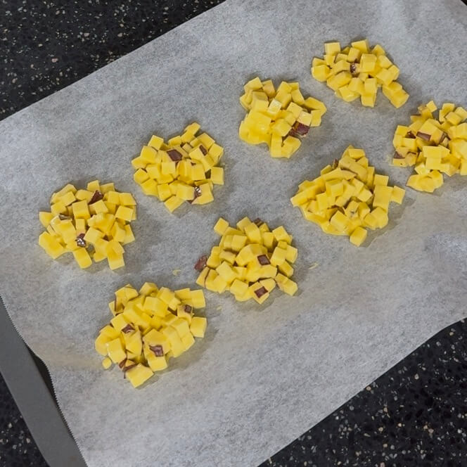 All of the dough is neatly placed on top of the paper foil.