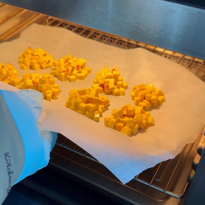 Placing the dough in the preheated oven