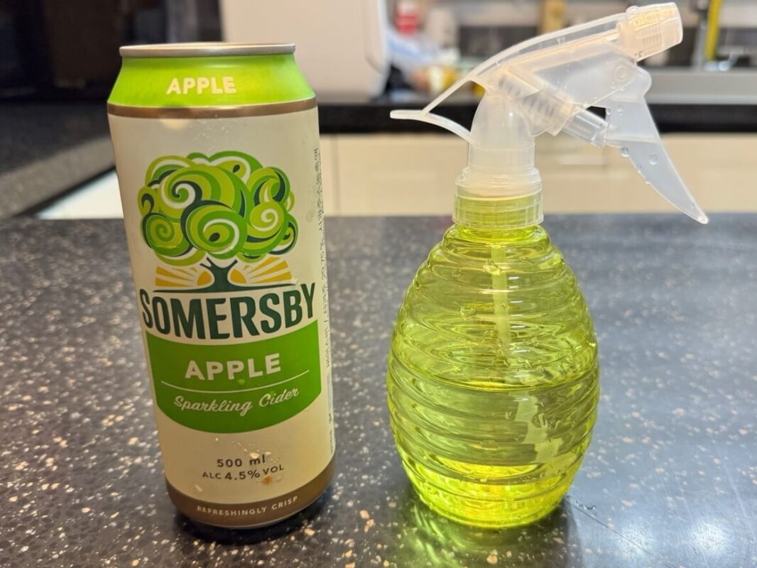 リンゴビールと水で作ったスプレー液の様子