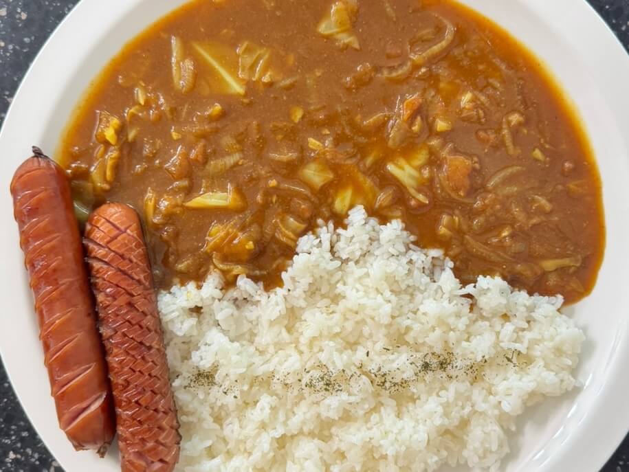 完成したカレーをお皿に盛り付けた様子