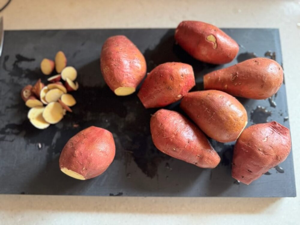 Sweet potato sliced on both sides
