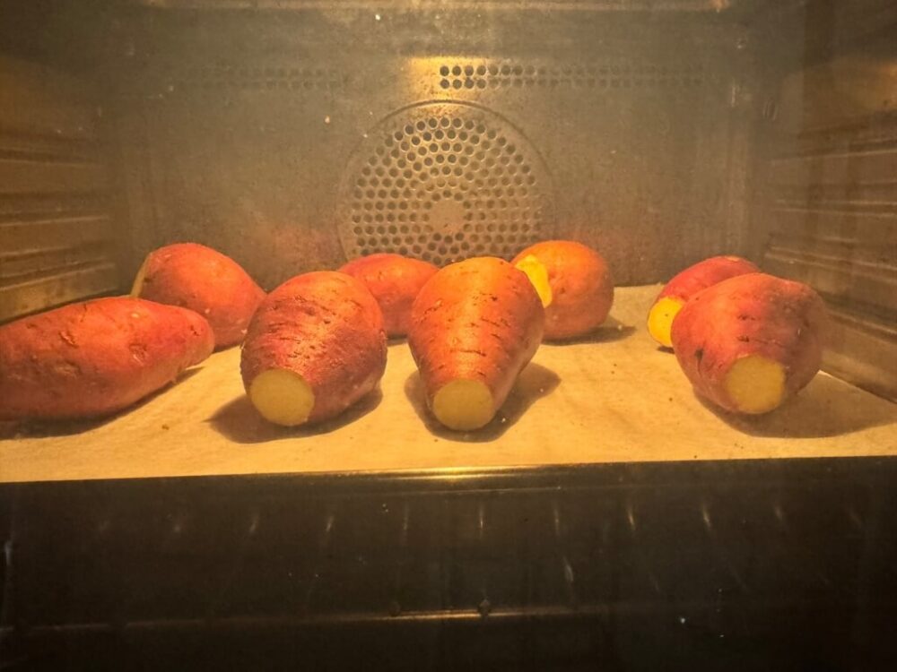 Sweet potatoes baking in the airfryer.