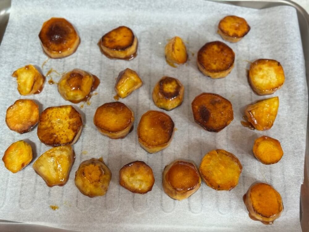 Sweet potato pie filling transferred onto paper foil