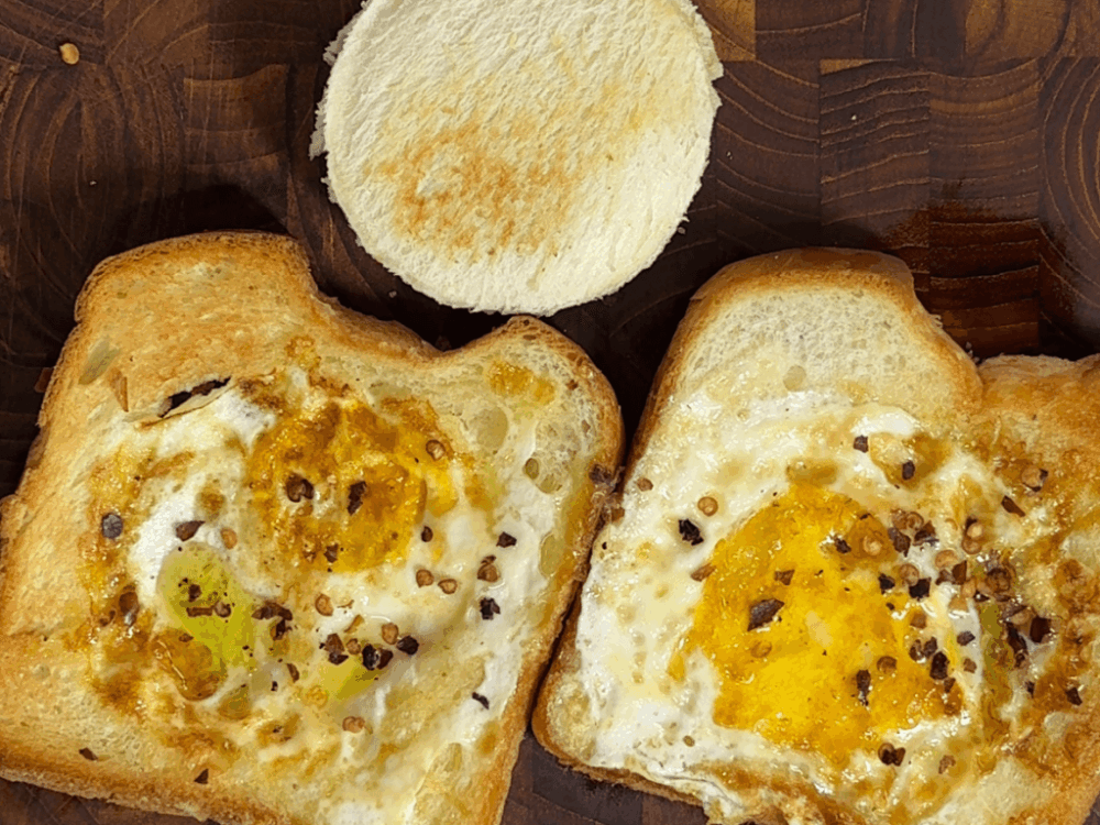 What the finished Eggs in Toast recipe looks like