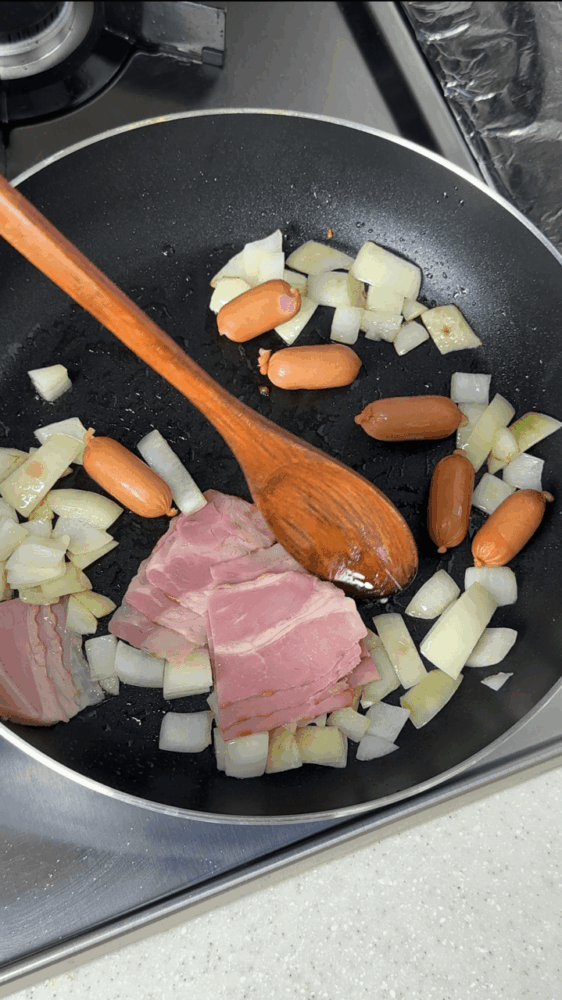 With bacon and sausage