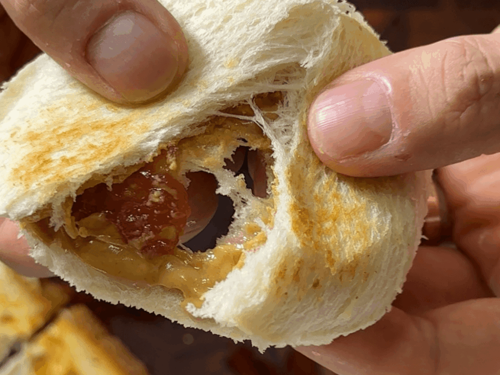 Showing a cross-section of PB&J sand